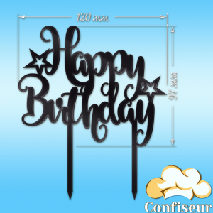 Topper "Happy Birthday" №3 (black acrylic)