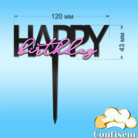 Topper "Happy Birthday" №67 (black and pink neon acrylic)