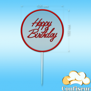 Topper "Happy Birthday" №66 (transparent and red acrylic)