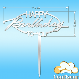 Topper "Happy Birthday" №74 (white acrylic)