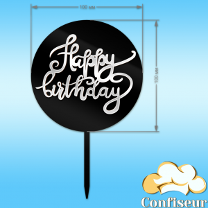 Topper "Happy Birthday" №24 (black+white acrylic)