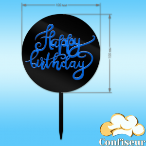 Topper "Happy Birthday" №24 (black+blue acrylic)