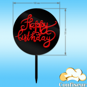 Topper "Happy Birthday" №24 (black+red acrylic)