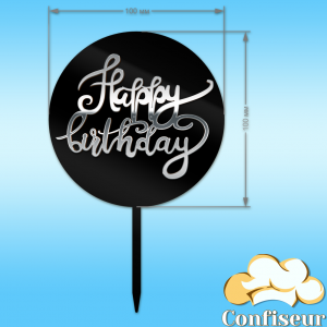 Topper "Happy Birthday" №24 (black+silver acrylic)