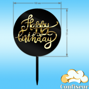 Topper "Happy Birthday" №24 (black+gold acrylic)