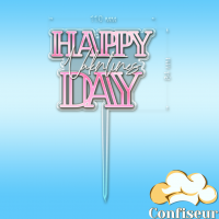 "Happy Valentine's Day" topper - 2 (clear, white and pink neon acrylic)