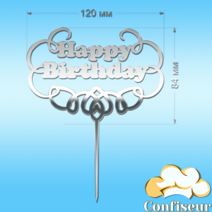 Топпер "Happy Birthday" №32 (срібний акрил)